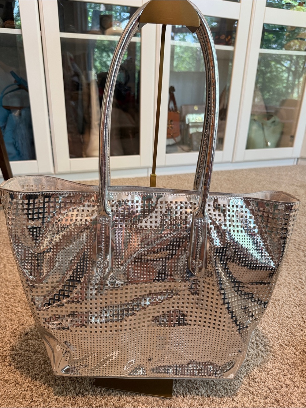 Silver Metallic Tote Bag - Designer-Inspired Women's Shoulder Tote